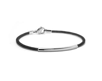 NAUTICA thin black boat rope bracelet with stainless steel curved tube