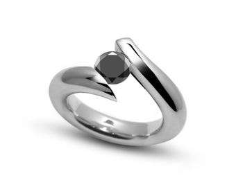 ONDE Swirl Bypass ring with tension set black diamond in stainless steel