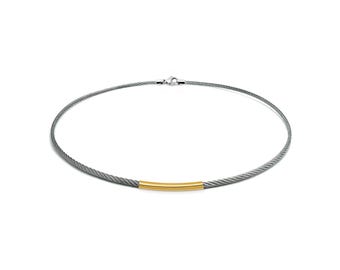 2mm cable rope necklace with gold tube in stainless steel