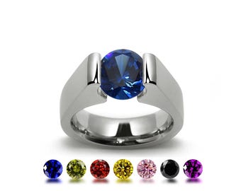 AMORE Tension Set Ring | Modern High-Setting Gemstone | Architectural Stainless Steel