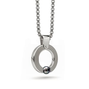 Flat O-Ring Tension Set Pendant | Minimalist Stainless Steel & Black Pearl | Abbracci Design by Taormina