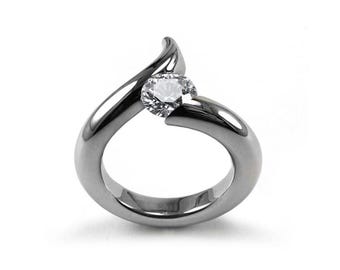Tension Set White Sapphire Ring | Swirl Bypass Stainless Steel | Onde Design
