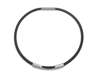 CORE Tubular 5mm black rubber choker necklace with see through tube element in stainless steel