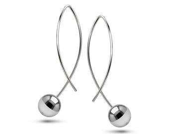 Architectural Drop Wire Earrings | Stainless Steel Floating Sphere | Threader Filo Design