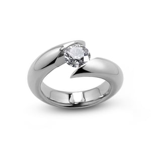 Tension Set White Sapphire Ring | Bypass Stainless Steel | Flusso Design by Taormina