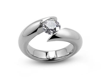 Tension Set White Sapphire Ring | Bypass Stainless Steel | Flusso Design