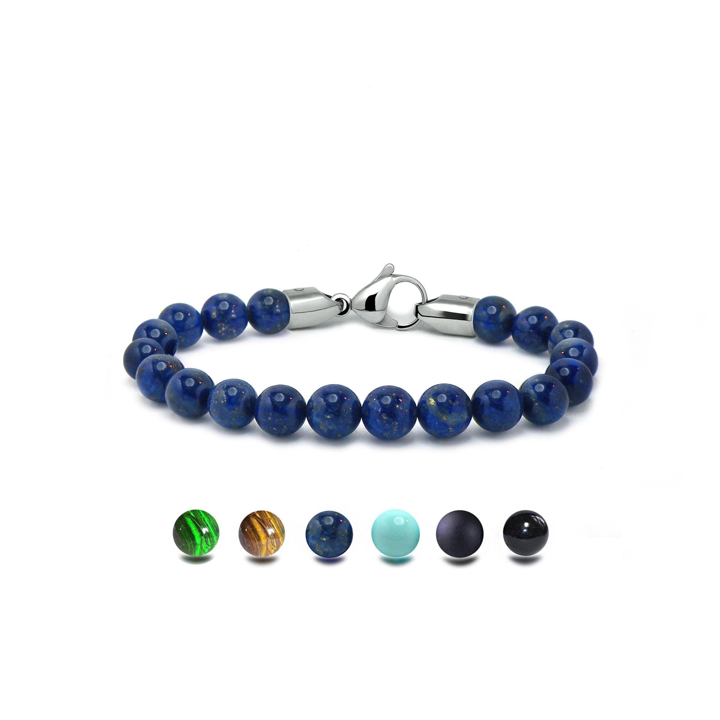 8mm Lapis Lazuli beaded spiritual bracelet stainless steel clasp by