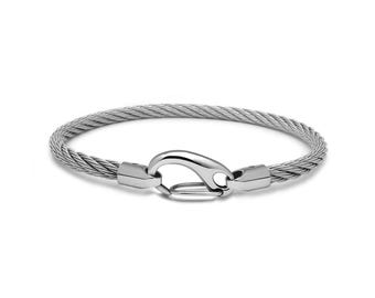CABLE 4mm bracelet with snap hook lanyard carabiner clasp in stainless steel
