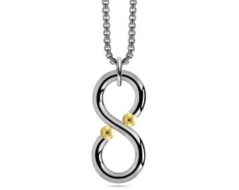 ONDE Infinity pendant with tension set gold spheres in stainless steel