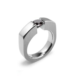 TEMPIO Two-Tone Ring | Tension Set Black Diamond | Stainless Steel Brushed & Polished Finish by Taormina