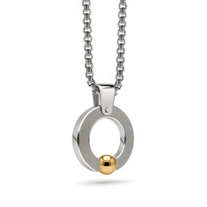 Flat O-Ring Tension Set Pendant | Minimalist Stainless Steel & Gold Accent Necklace | Abbracci by Taormina