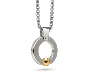 Flat O-Ring Tension Set Pendant | Minimalist Stainless Steel & Gold Accent Necklace | Abbracci