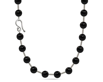 12mm Black Onyx Necklace | Stainless Steel Spacers | Bold Minimalist Luxury