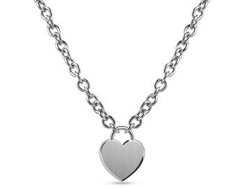 Heart tag on oval link chain necklace in stainless steel
