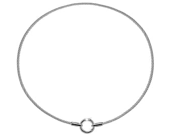 Cable choker with center round charm clasp in stainless steel by Taormina Jewelry