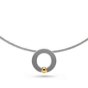 Tension Set Flat O-Ring Necklace | Stainless Steel & Gold Accent | Wire Twisted Rope Choker | Abbracci