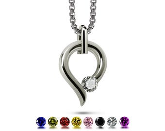 ONDE Teardrop Pendant | Tension Set Gemstone | Stainless Steel Design