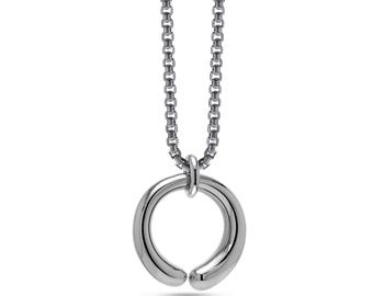 Mother & Child round tubular pendant on a chain in stainless steel