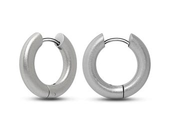 LUNA brushed tubular hoop earrings large, medium and small in stainless steel