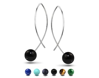 Architectural Floating Gemstone Bead Drop Earrings | Stainless Steel Wire Threader | Filo Design