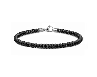 4mm Black Spinel Beaded Bracelet | Modern Stainless Steel Signature Clasp | Luxury Style Design