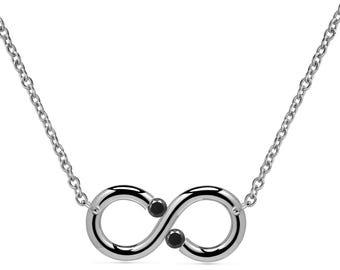 INFINITY horizontal necklace with tension set black diamonds in stainless steel