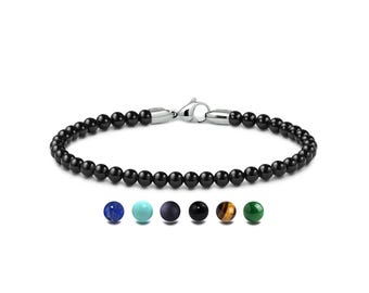 Gemstone Beaded Bracelet 4mm | Modern Stainless Steel Signature Clasp | Luxury Style Design
