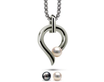 ONDE Teardrop Pendant | Tension Set Pearl | Stainless Steel Design