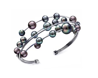 FILO multi wires bracelet with Black pearls by Taormina Jewelry