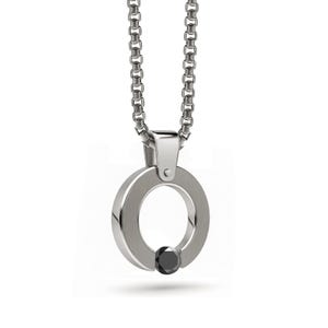 Flat O-Ring Tension Set Pendant | Minimalist Stainless Steel & Black Diamond | Abbracci Design by Taormina