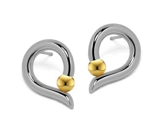 ONDE Teardrop Earrings | Tension Set Gold Sphere | Stainless Steel Design