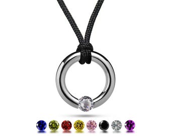 LUNA circular pendant with tension set colored gemstones in stainless steel