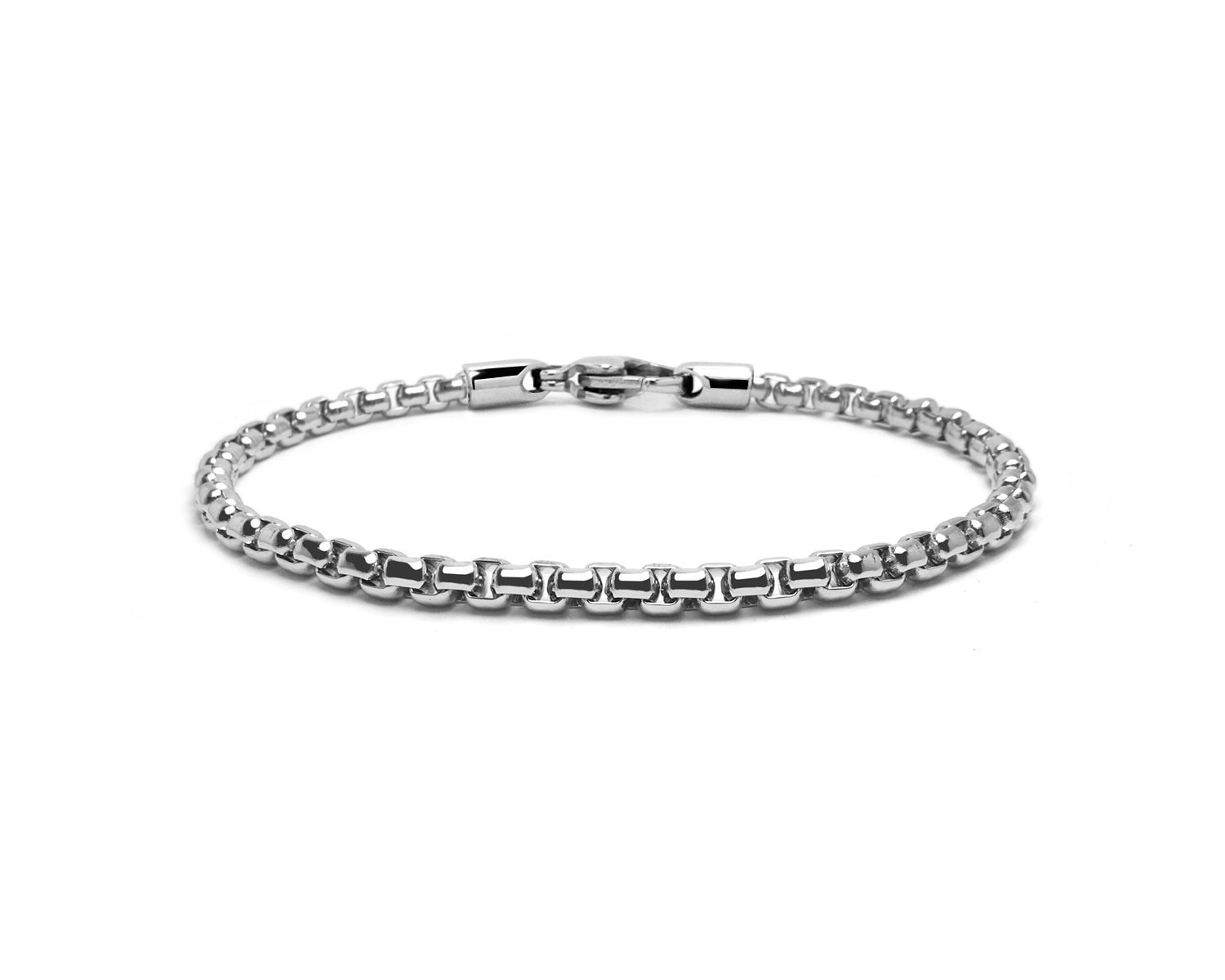 3 mm Box Link Chain Stainless Steel Bracelet by Taormina Jewelry