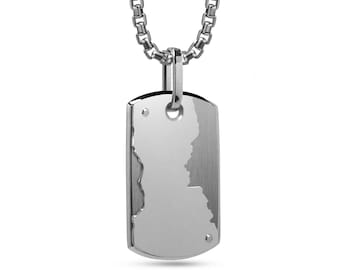 Dual Epoch Tag pendant unique cut design in two tone stainless steel