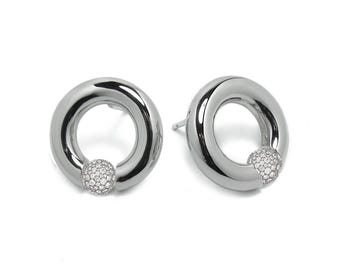 O-Ring Tension Set White Sapphire Pavé Station Stud Earrings | High-End Stainless Steel Luna Design