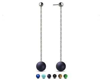 Gemstone Beads Drop Earrings | Stainless Steel Dainty Chain Dangle Design | Custom Length Available