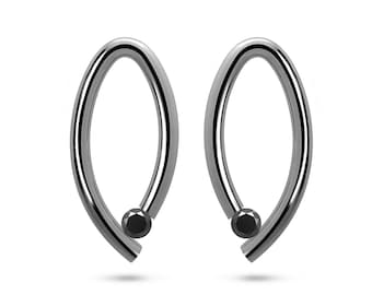 OVUM Cat Eye Drop Earrings | Tension Set Black Diamond | Stainless Steel Design