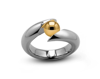 Tension Set Ring | Bypass Stainless Steel & Gold Accent Sphere | Flusso Design
