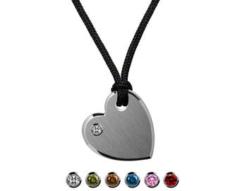 CUORE Gemstone Heart Pendant | Black Cord Minimalist Stainless Steel | Personalized Birthstone Jewelry