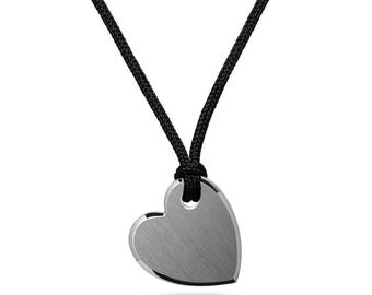 CUORE Sideway Heart Pendant | Minimalist Brushed Stainless Steel | Modern Love Symbol Cord Necklace