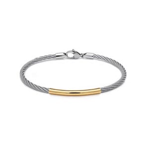 Industrial Wire Twisted Rope Bracelet 2mm | Two-Tone Steel & Gold-Tone Tube | Minimalist Men's Jewelry