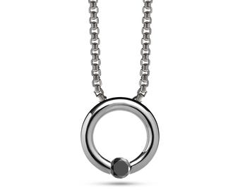 LUNA Necklace | Tension Set Black Diamond | Stainless Steel Design