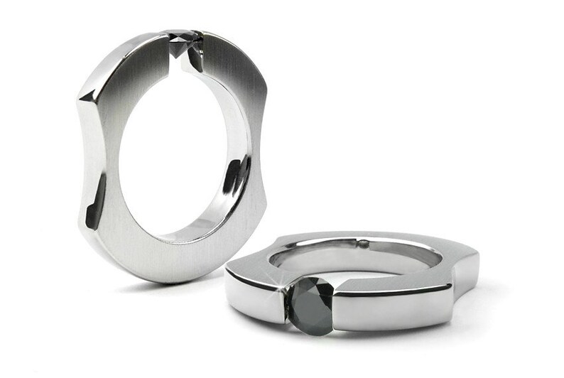 Black Diamond Ring Tension Set in Stainless Steel Etsy
