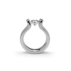 LYRE High setting ring with tension set white sapphire in stainless steel by Taormina Jewelry image 2