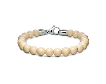 SPIRITUAL 8mm Butter Yellow River Stone beads bracelet in stainless steel