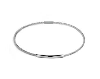 3mm cable rope necklace, bayonet clasp & center tubular element in stainless steel