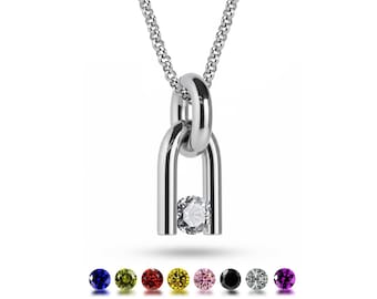 Tension Set Gemstone Pendant | Minimalist U-Frame Stainless Steel | Modern Unisex | Nexus Design