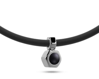 DADO Hex Nut pendant with Obsidian in stainless steel