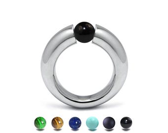 LUNA tapered tubular ring with tension set semiprecious sphere in stainless steel