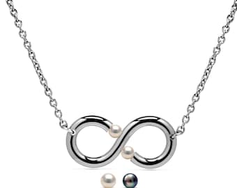 INFINITY Necklace | Tension Set Pearls | Stainless Steel Design